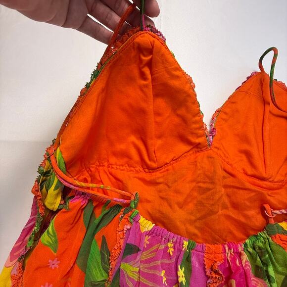 FARM Rio Tropical Patchwork Floral Ruffle Mini Dress Multicolor Boho Size Small - Picture 15 of 16